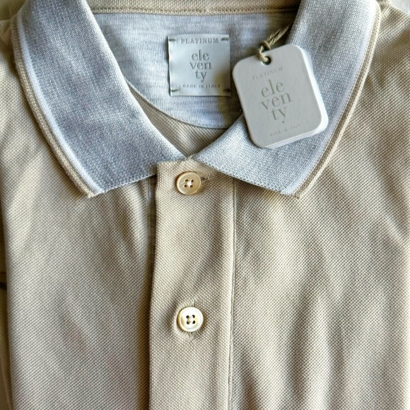 ELEVENTY Military-Green& Gray Polo Shirt w/Two-Tone Collar size 